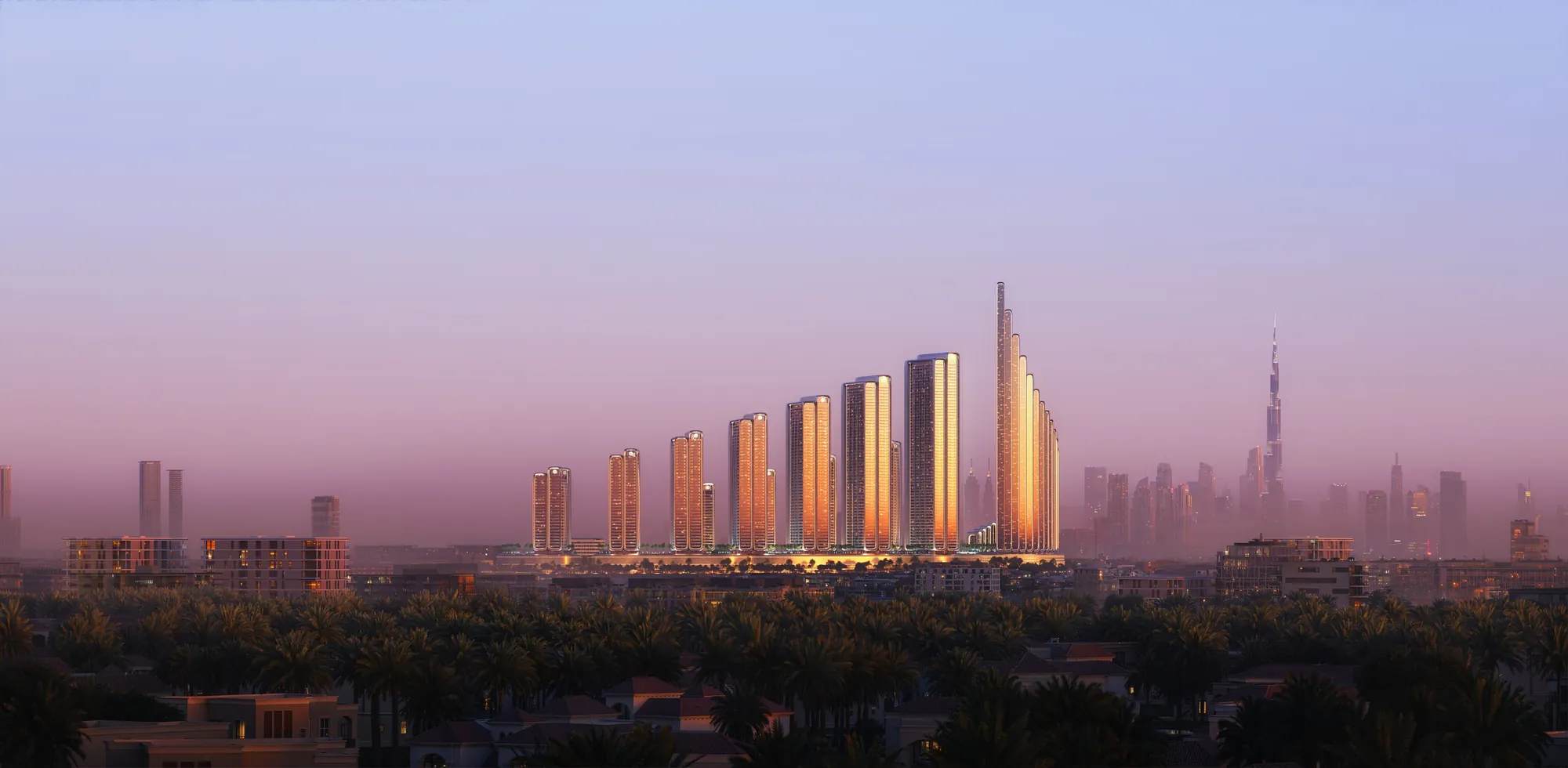 Силуэт проекта и Downtown Dubai вдали